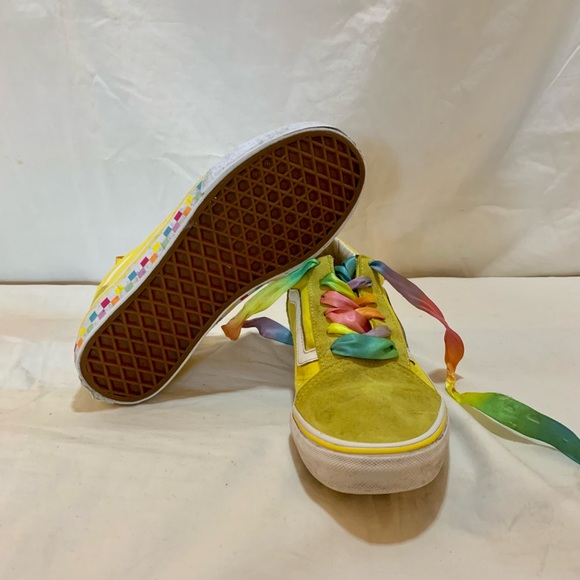 Vans Old Skool Checkerboard Rainbow Lace Sz 4.5 Juniors - Picture 5 of 13